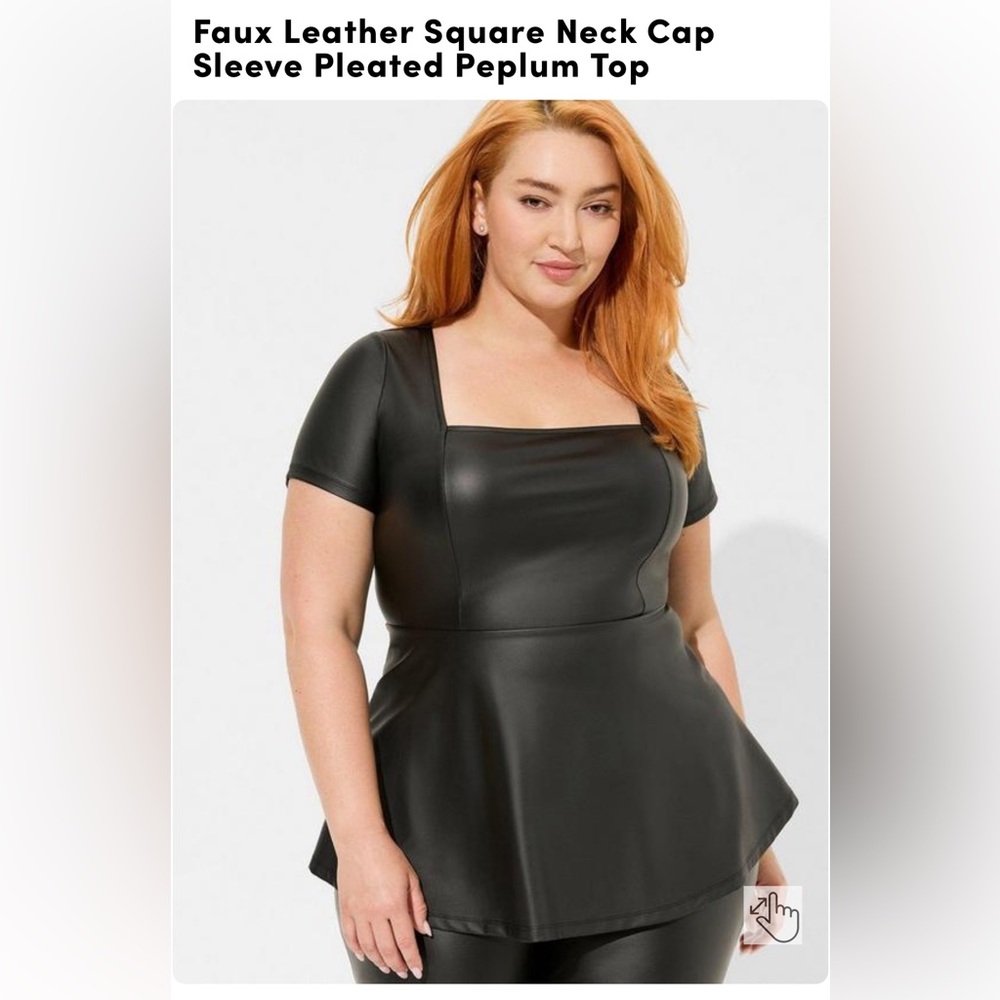 Torrid Faux Leather Square Neck Cap Sleeve Pleated Top